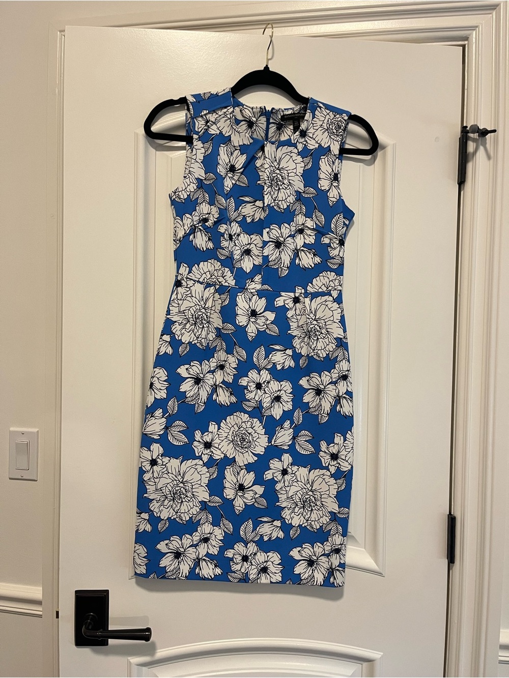 Banana Republic Royal Blue and White Floral Midi Sheath Dress
